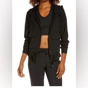 Zella Weekend Stretch Organic Cotton Full Zip Hood in Black - Size medium